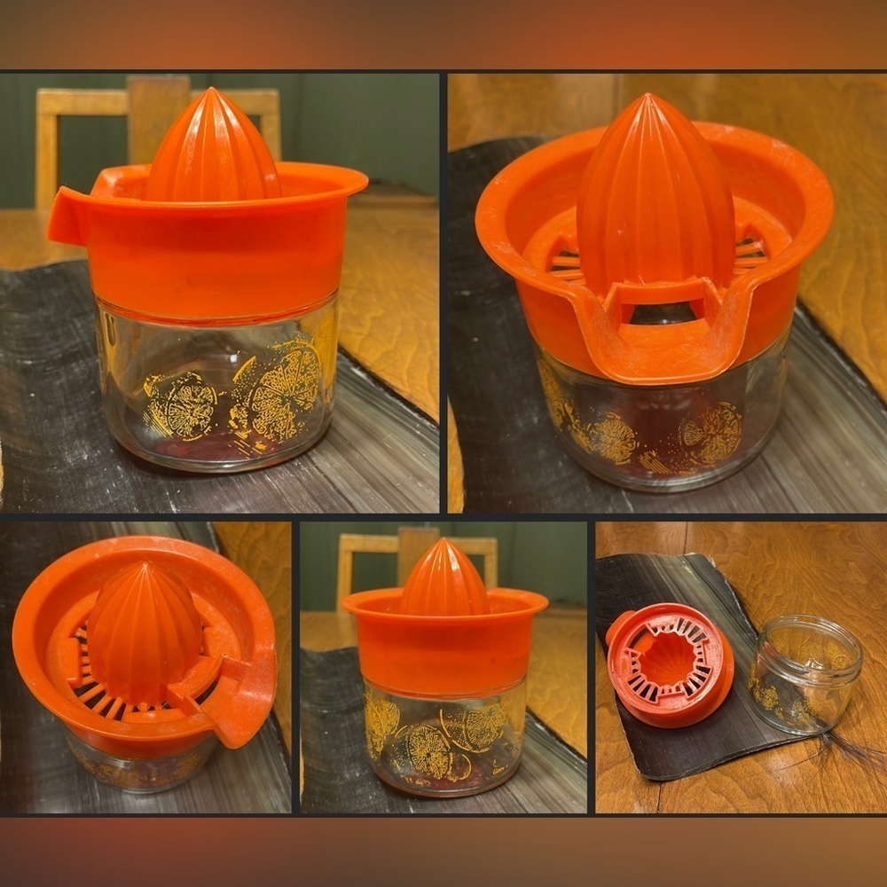 Vintage Gemco USA Citrus Orange Juicer Reamer Decorative Glass Jar MCM Juicer